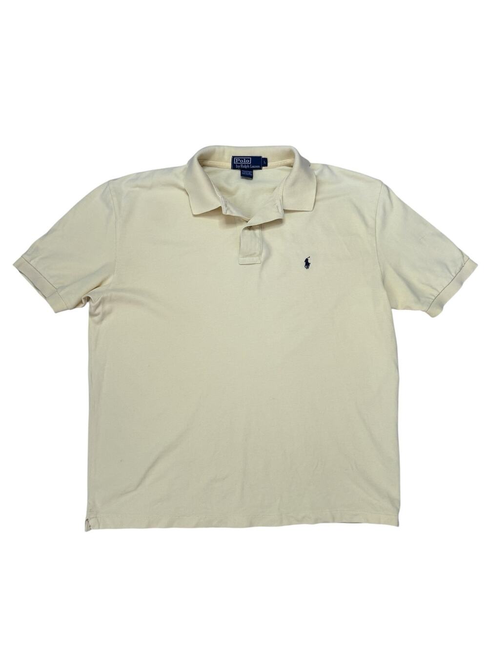Vintage POLO RALPH LAUREN Pale Yellow Pique Polo Shirt Large Mens Short Sleeve